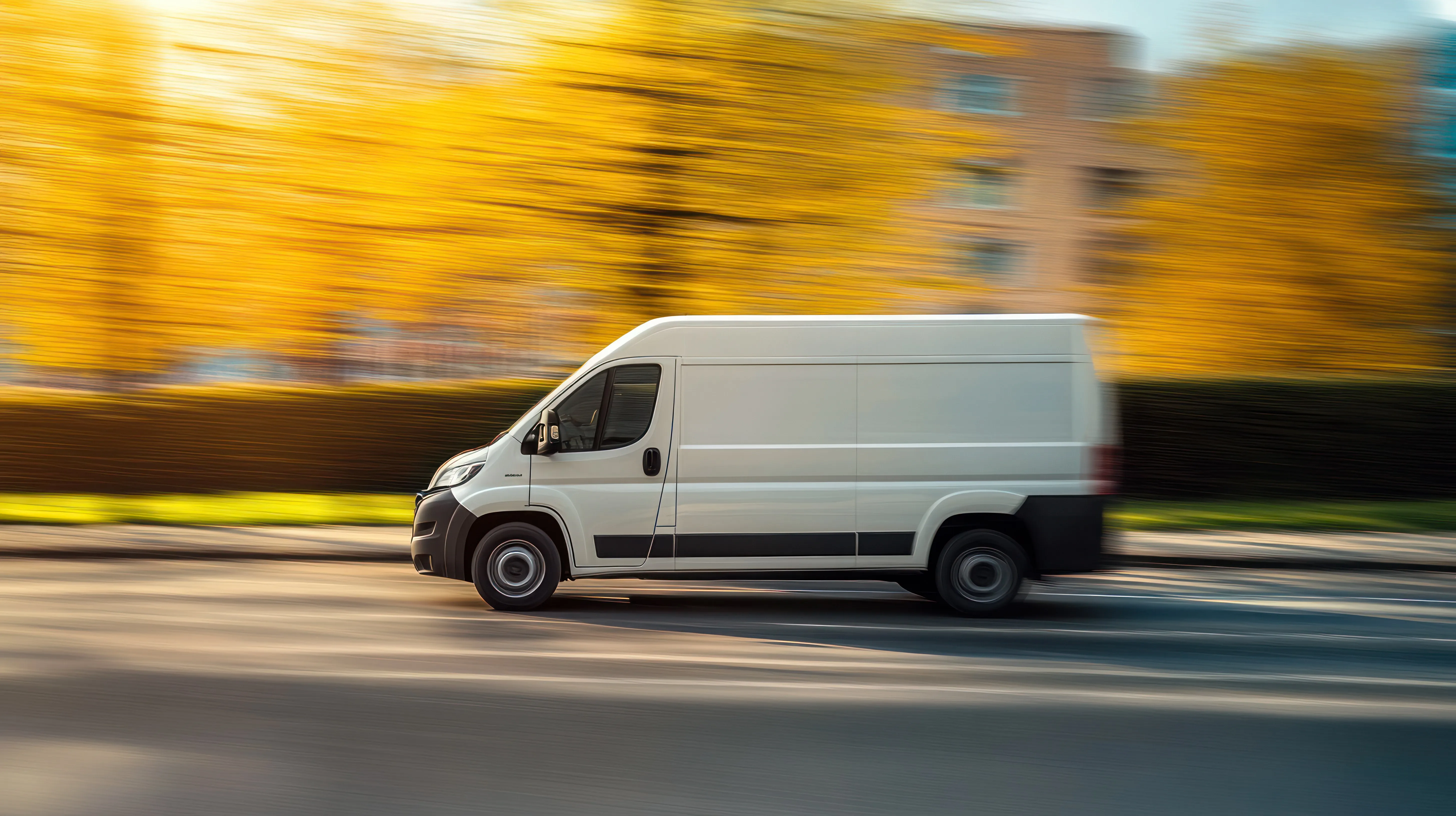Delivery van speeding on road with motion blur